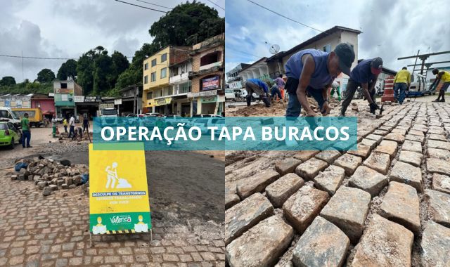 Prefeitura de Valença realiza operação 'Tapa Buracos' na feira livre da cidade