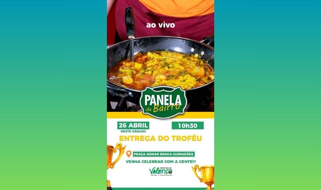 Valença estará na TV Bahia ao vivo, neste sábado (26), para a entrega do Troféu Panela de Bairro, conquistado pelo Restaurante Peralta