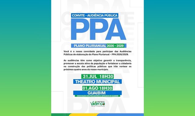 Prefeitura de Valença realizará audiência pública para elaboração do PPA 2026–2029