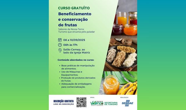 Curso gratuito de beneficiamento e conservação de frutas