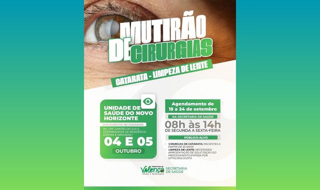 Valença realizará grande mutirão de cirurgias de catarata e limpeza de lente