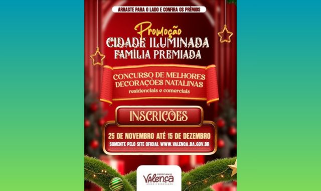 Prefeitura de Valença lança concurso de decoração natalina, com premiação total de R$35.000 reais