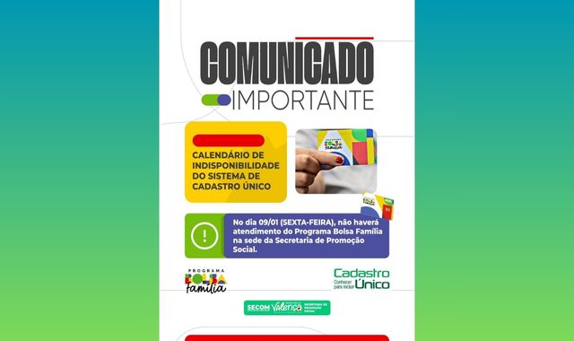 Sistema de Cadastro Único ficará indisponível nestasexta-feira (09)