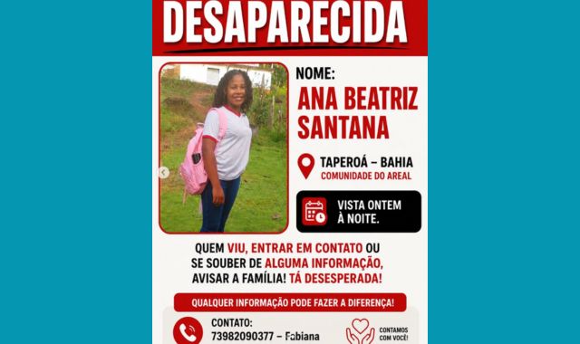 Família procura adolescente desaparecida na zona rural de Taperá