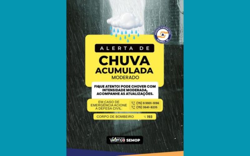 Defesa Civil emite alerta amarelo para risco de chuva acumulada
