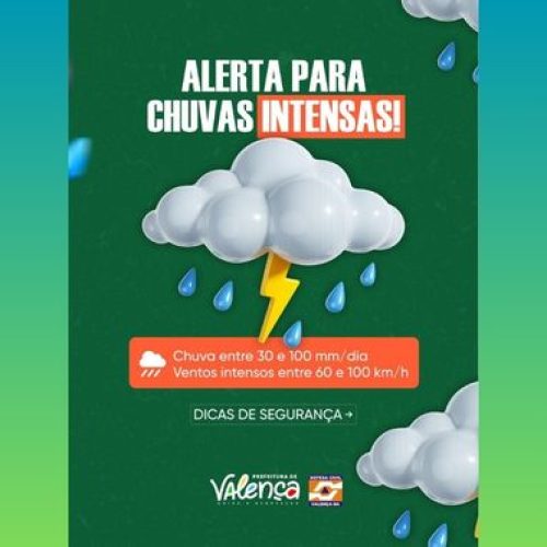 Defesa Civil de Valença emite alerta de perigo para chuvas intensas e ventos fortes