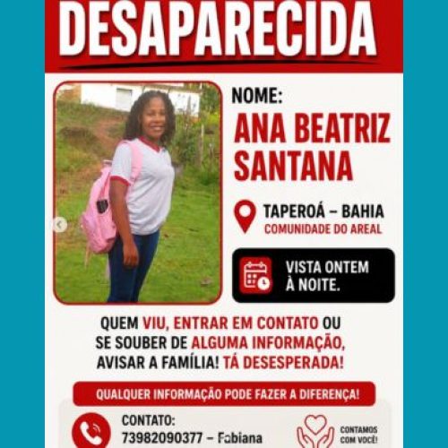 Família procura adolescente desaparecida na zona rural de Taperá