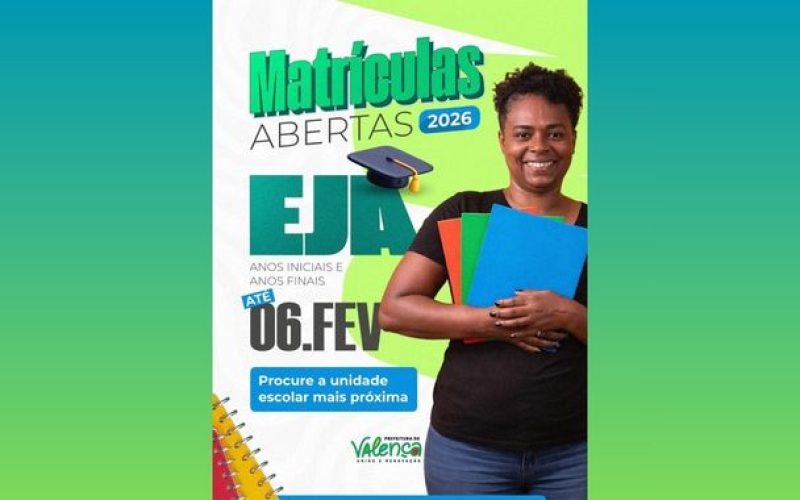 Prefeitura de Valença está com inscrições abertas para a EJA 2026