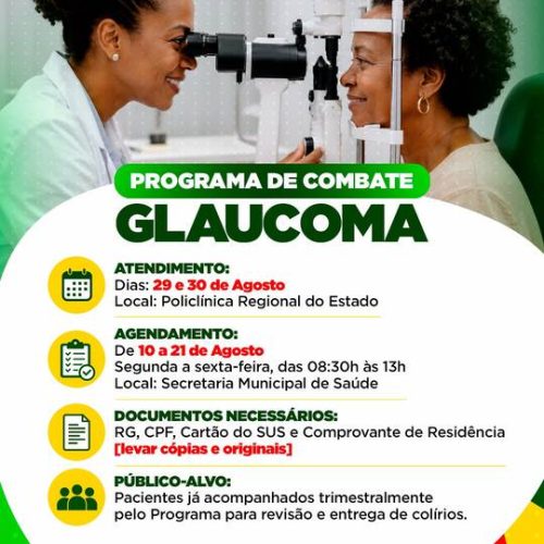 Programa de Combate ao Glaucoma terá atendimento em Valença nos dias 29 e 30 de agosto