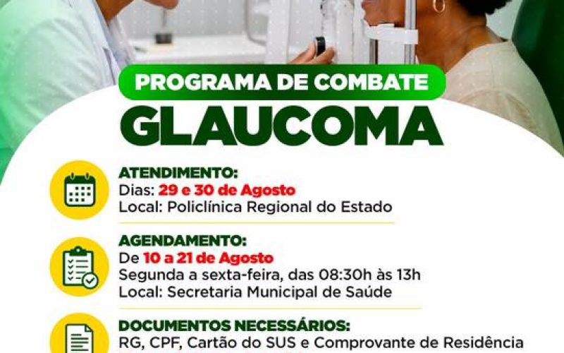 Programa de Combate ao Glaucoma terá atendimento em Valença nos dias 29 e 30 de agosto
