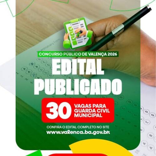 Valença abre concurso público para a Guarda Municipal com 30 vagas e salário de R$ 2,3 mil