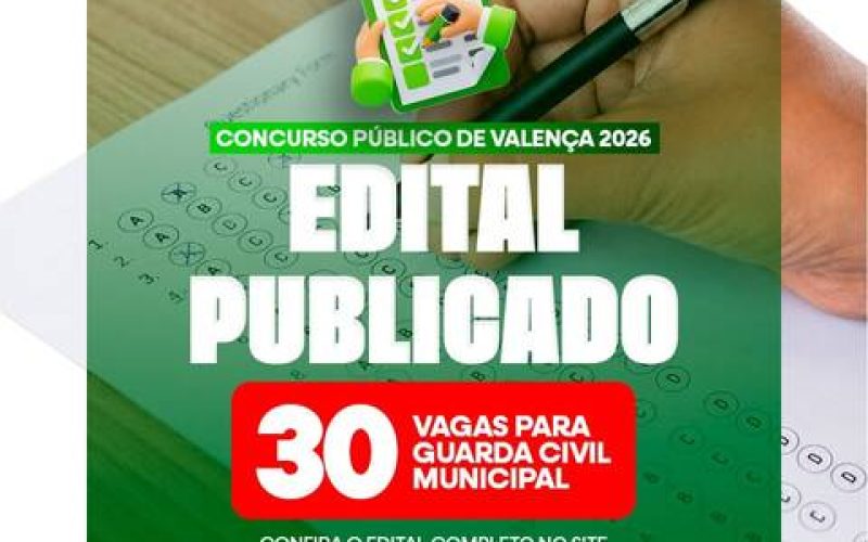 Valença abre concurso público para a Guarda Municipal com 30 vagas e salário de R$ 2,3 mil