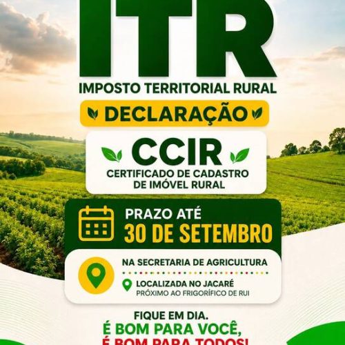 Produtores rurais de Valença têm até 30 de setembro para declarar o ITR