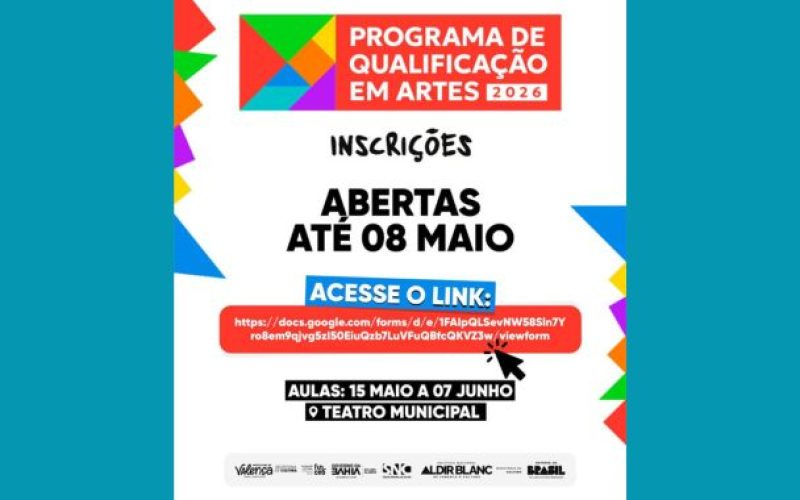 Programa de Qualificação em Artes 2026 Ciclo II da FUNCEB está com inscrições abertas em Valença