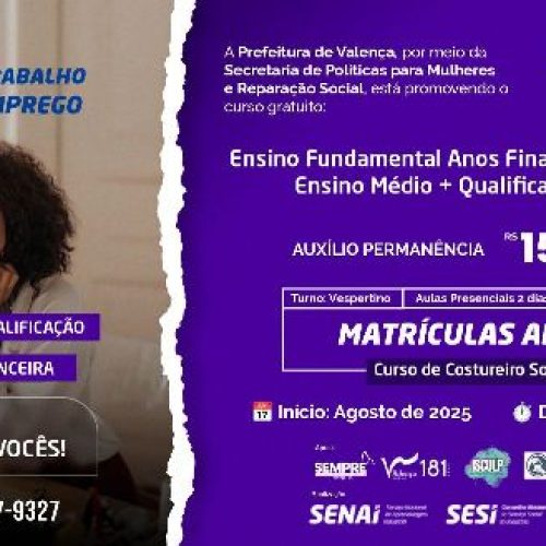 Valença oferece qualificação e bolsa auxílio através do programa SEJA Pró + Emprego