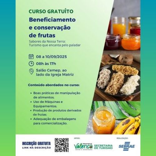Curso gratuito de beneficiamento e conservação de frutas