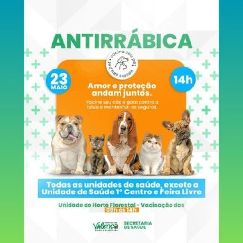 Secretaria de Saúde de Valença realiza campanha de vacinação antirábica neste sexta-feira (23)