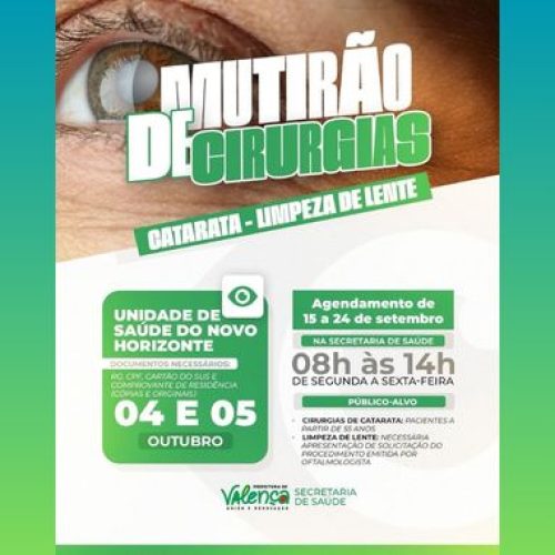 Valença realizará grande mutirão de cirurgias de catarata e limpeza de lente