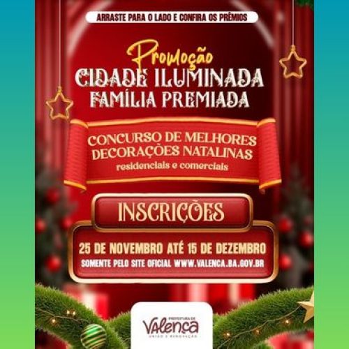 Prefeitura de Valença lança concurso de decoração natalina, com premiação total de R$35.000 reais