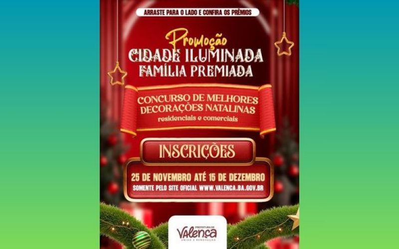 Prefeitura de Valença lança concurso de decoração natalina, com premiação total de R$35.000 reais